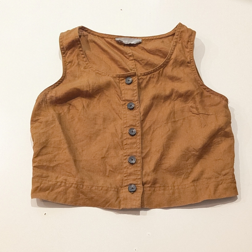 Everlane Mustard Yellow Linen Button Front Tank Top